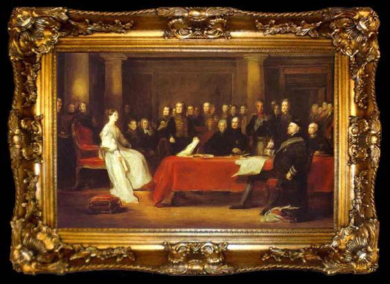 framed  Sir David Wilkie Victoria holding a Privy Council meeting, ta009-2